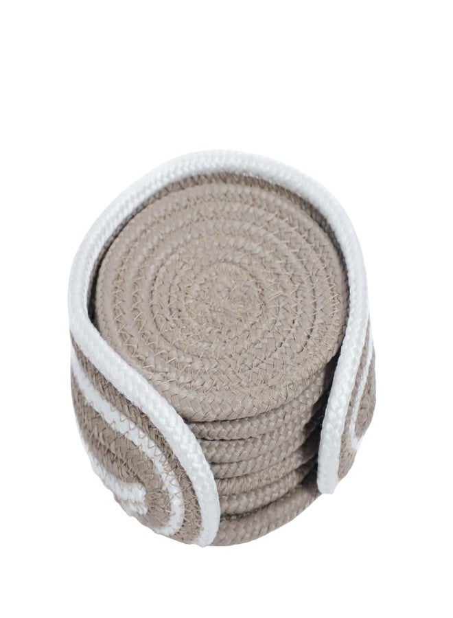 AURKA Handmade Cotton Coaster Set of 6 with Holder (Beige, 10 cm)|Round Braided Drink Mats for Hot & Cold Beverages|Eco-Friendly Absorbent Table Protectors|Decorative Tea, Coffee & Dining Coasters - Image 2